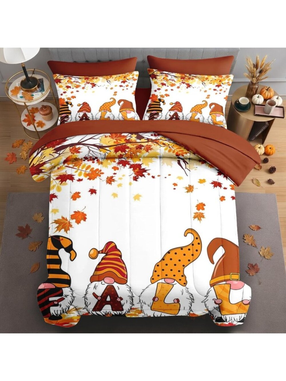 Cozy 7-Piece King Fall Comforter Set with Sheets - Vibrant Orange Bedding